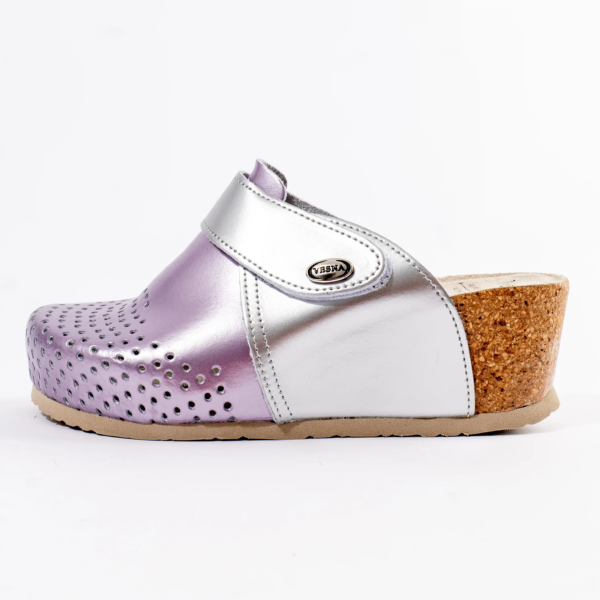Hera kožne klompe - Srebrno-Lila